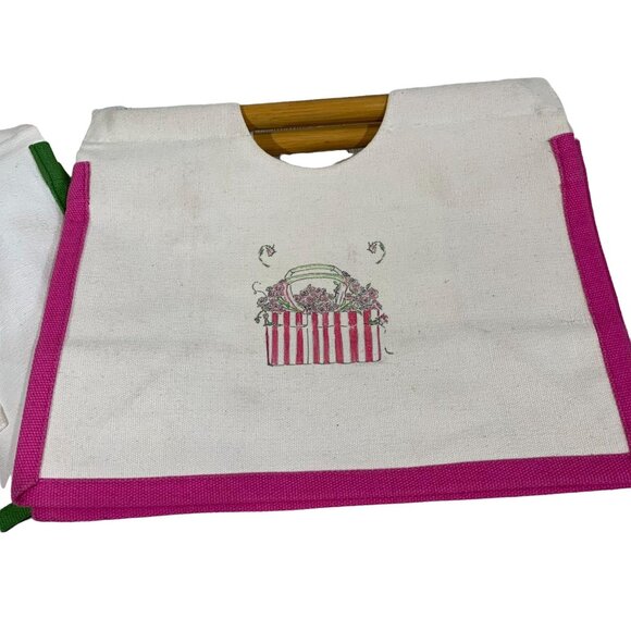 Scribbling Ink Sturdy Cotton Canvas Bamboo Handled Bags - Picture 2 of 8